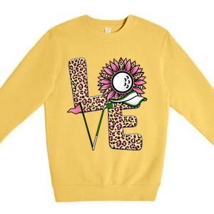 Golf T Shirts, Love Golf Leopard Sunflower Sports Ball Valentine Plus Size Premium Crewneck Sweatshirt