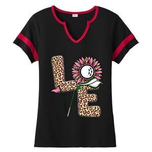 Golf T Shirts, Love Golf Leopard Sunflower Sports Ball Valentine Plus Size Ladies Halftime Notch Neck Tee