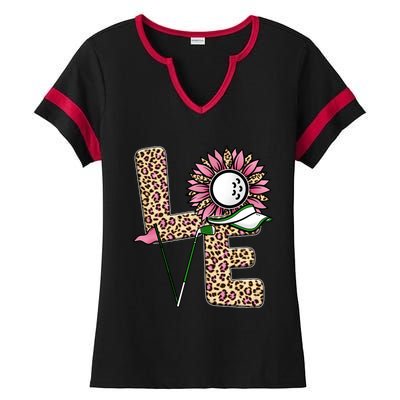 Golf T Shirts, Love Golf Leopard Sunflower Sports Ball Valentine Plus Size Ladies Halftime Notch Neck Tee