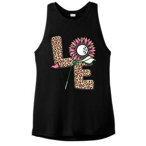 Golf T Shirts, Love Golf Leopard Sunflower Sports Ball Valentine Plus Size Ladies PosiCharge Tri-Blend Wicking Tank