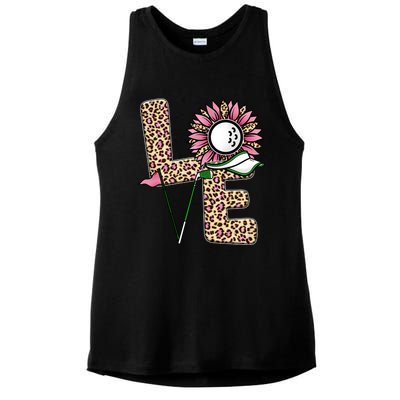 Golf T Shirts, Love Golf Leopard Sunflower Sports Ball Valentine Plus Size Ladies PosiCharge Tri-Blend Wicking Tank