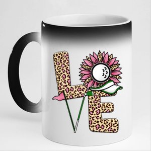 Golf T Shirts, Love Golf Leopard Sunflower Sports Ball Valentine Plus Size 11oz Black Color Changing Mug