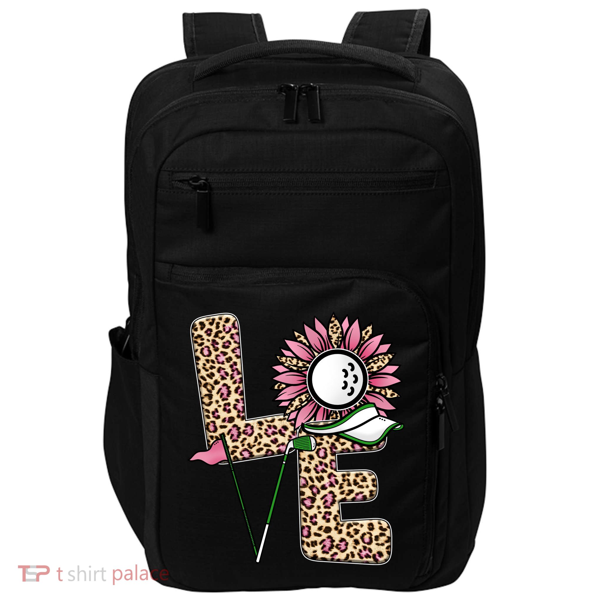 Golf T Shirts, Love Golf Leopard Sunflower Sports Ball Valentine Plus Size Impact Tech Backpack