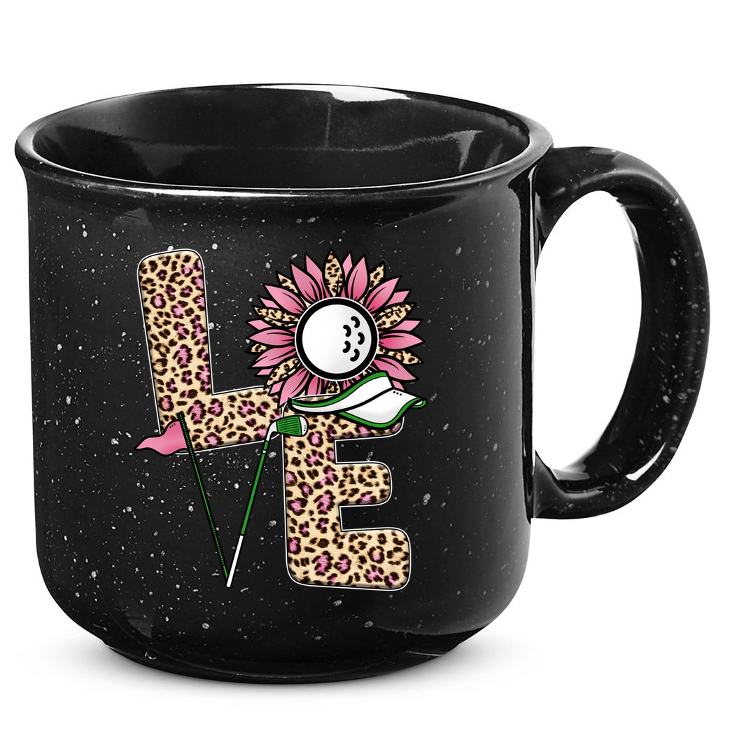 Golf T Shirts, Love Golf Leopard Sunflower Sports Ball Valentine Plus Size 15oz Campfire Ceramic Mug