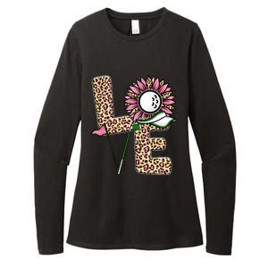 Golf T Shirts, Love Golf Leopard Sunflower Sports Ball Valentine Plus Size Womens CVC Long Sleeve Shirt