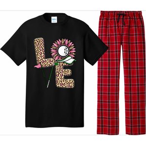 Golf T Shirts, Love Golf Leopard Sunflower Sports Ball Valentine Plus Size Pajama Set