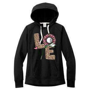 Golf T Shirts, Love Golf Leopard Sunflower Sports Ball Valentine Plus Size Women's Fleece Hoodie