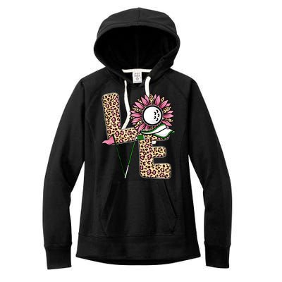 Golf T Shirts, Love Golf Leopard Sunflower Sports Ball Valentine Plus Size Women's Fleece Hoodie