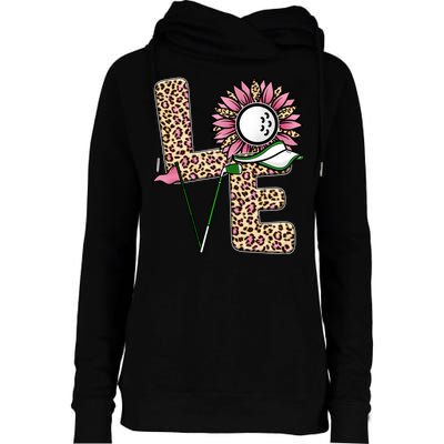 Golf T Shirts, Love Golf Leopard Sunflower Sports Ball Valentine Plus Size Womens Funnel Neck Pullover Hood