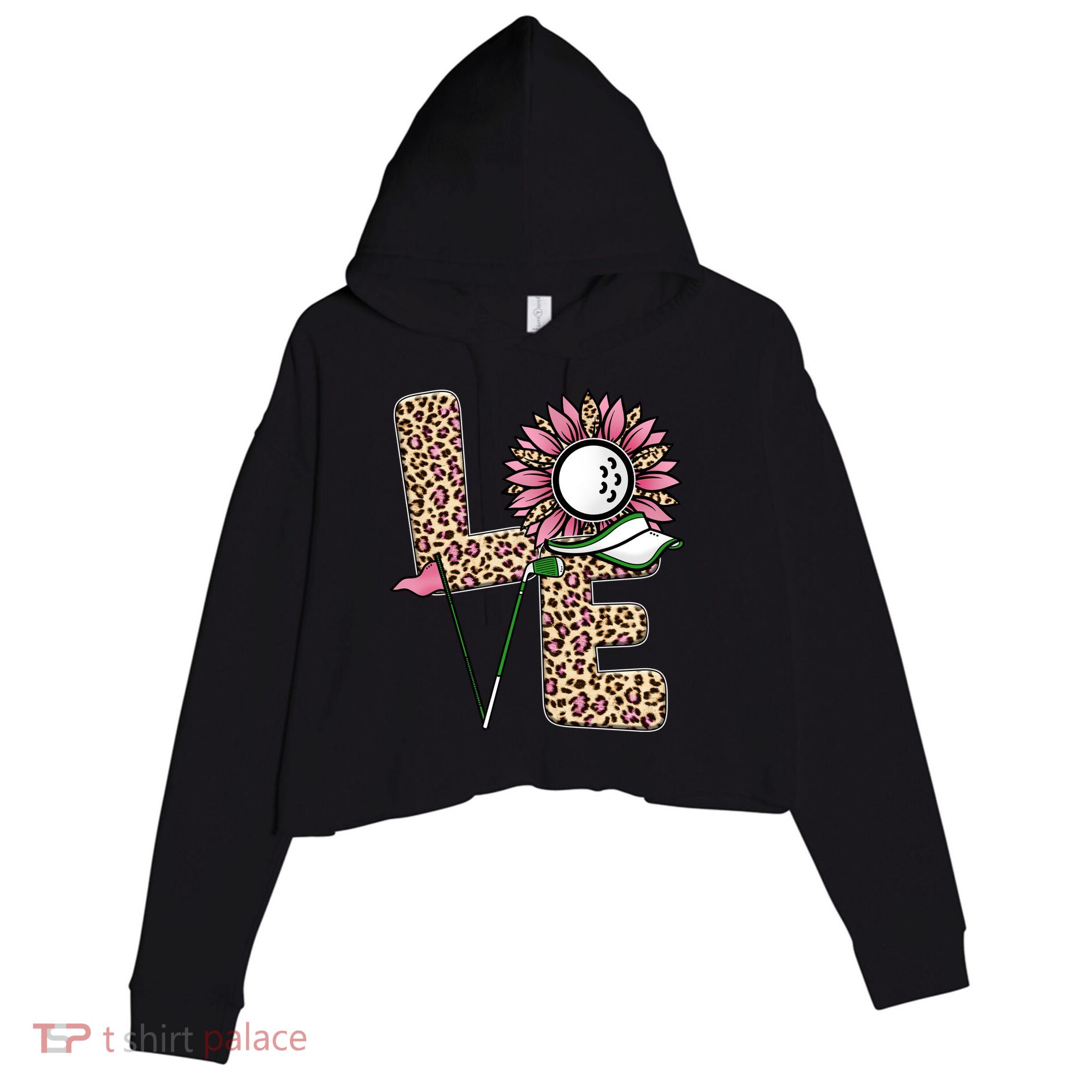 Golf T Shirts, Love Golf Leopard Sunflower Sports Ball Valentine Plus Size Crop Fleece Hoodie