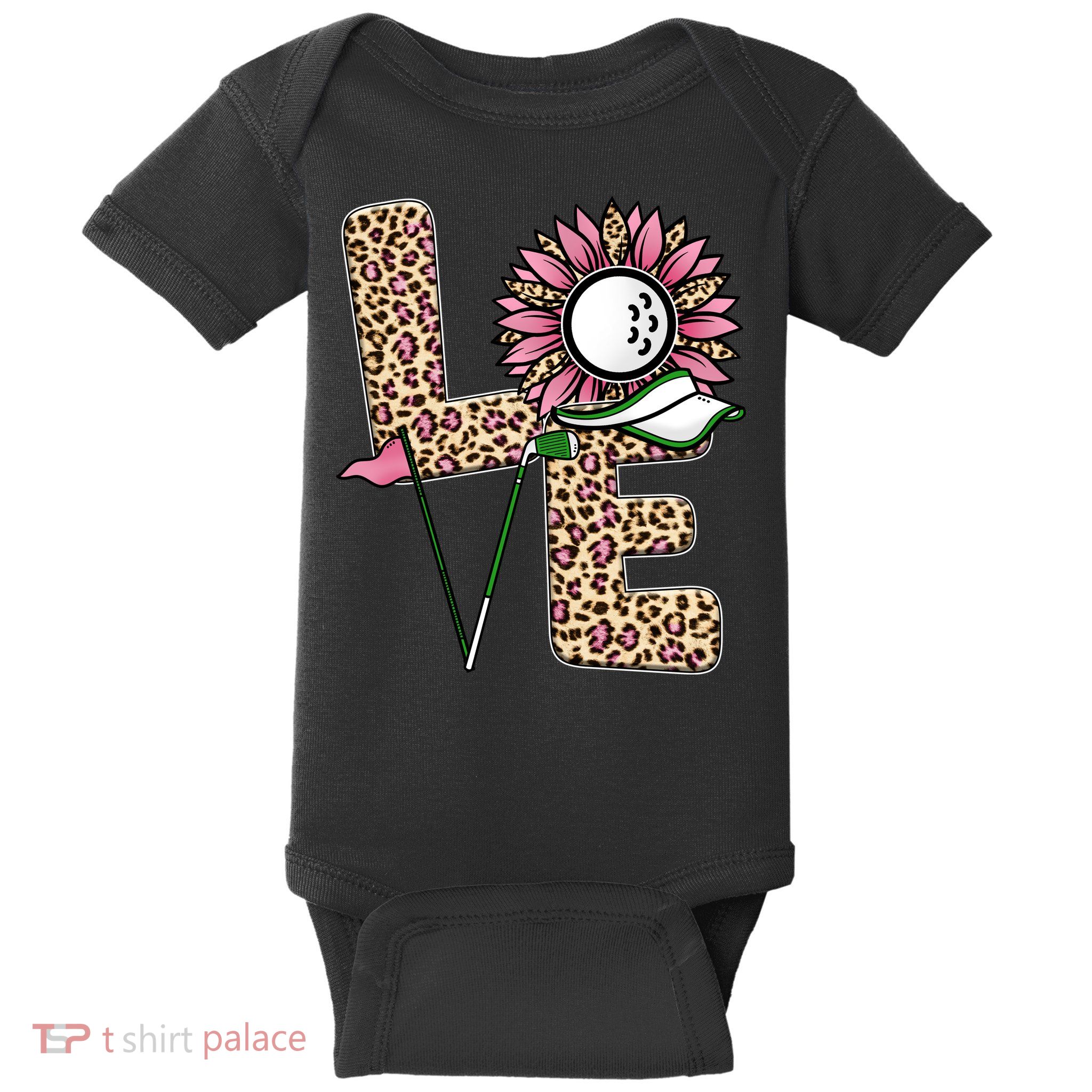 Golf T Shirts, Love Golf Leopard Sunflower Sports Ball Valentine Plus Size Baby Bodysuit