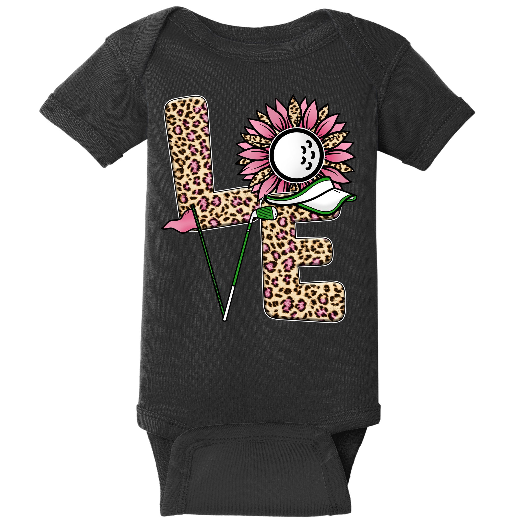 Golf T Shirts, Love Golf Leopard Sunflower Sports Ball Valentine Plus Size Baby Bodysuit