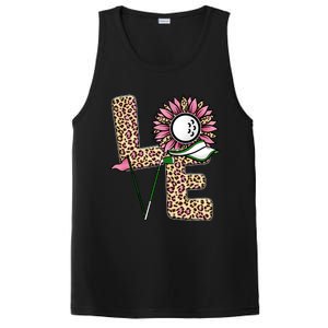 Golf T Shirts, Love Golf Leopard Sunflower Sports Ball Valentine Plus Size PosiCharge Competitor Tank