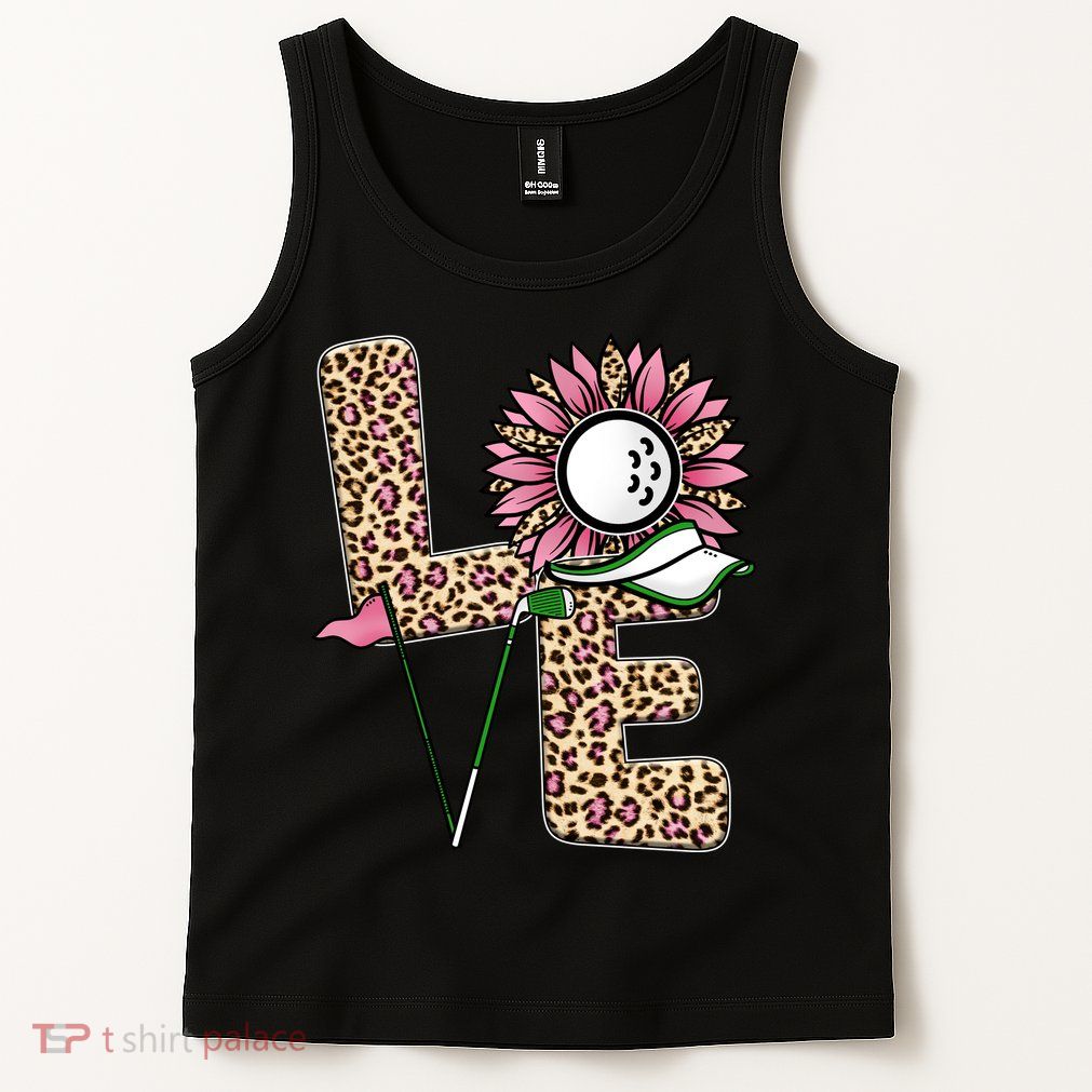 Golf T Shirts, Love Golf Leopard Sunflower Sports Ball Valentine Plus Size Tank Top