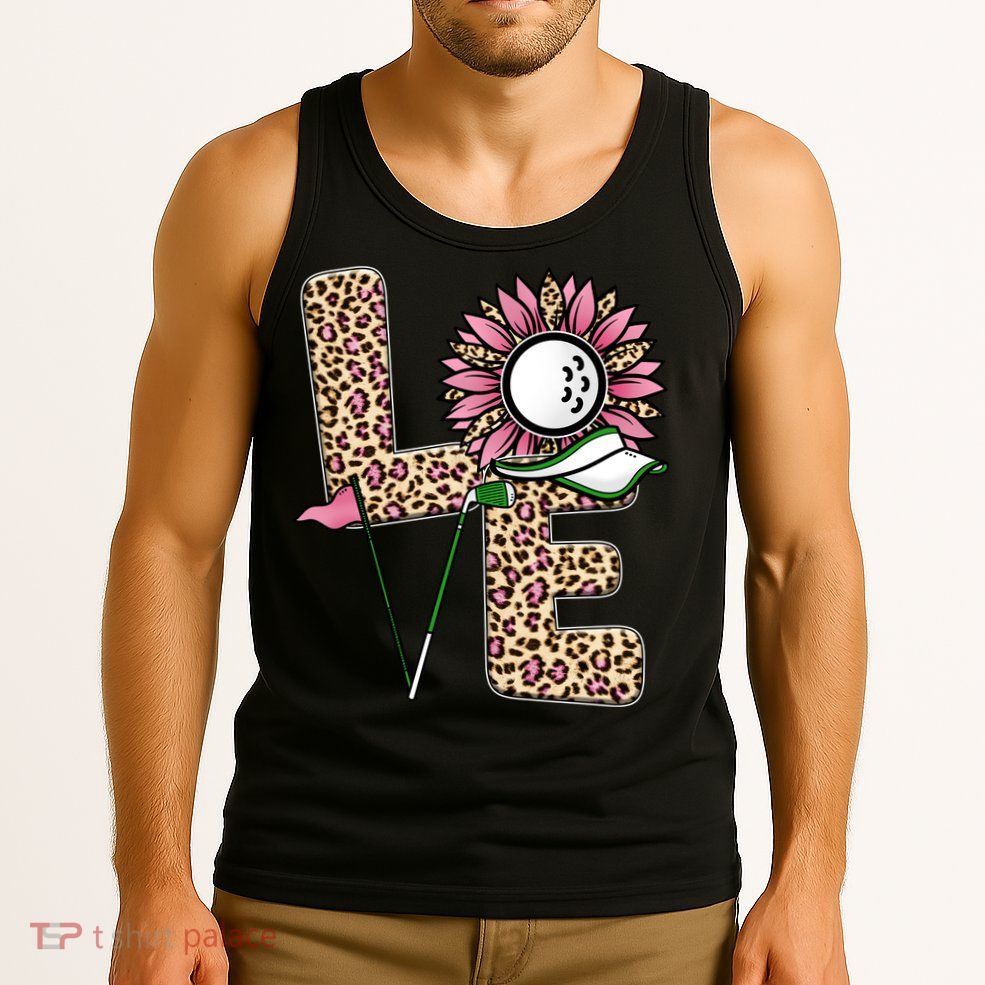 Golf T Shirts, Love Golf Leopard Sunflower Sports Ball Valentine Plus Size Tank Top