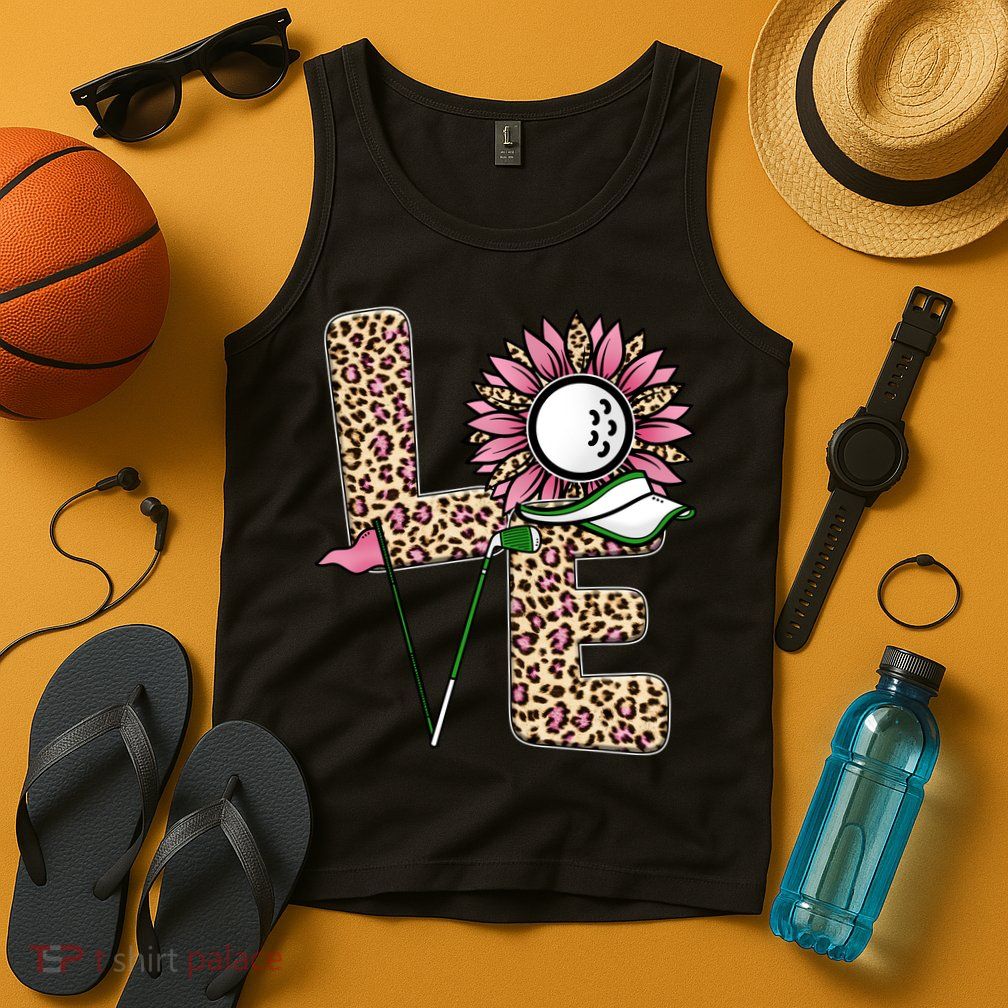 Golf T Shirts, Love Golf Leopard Sunflower Sports Ball Valentine Plus Size Tank Top