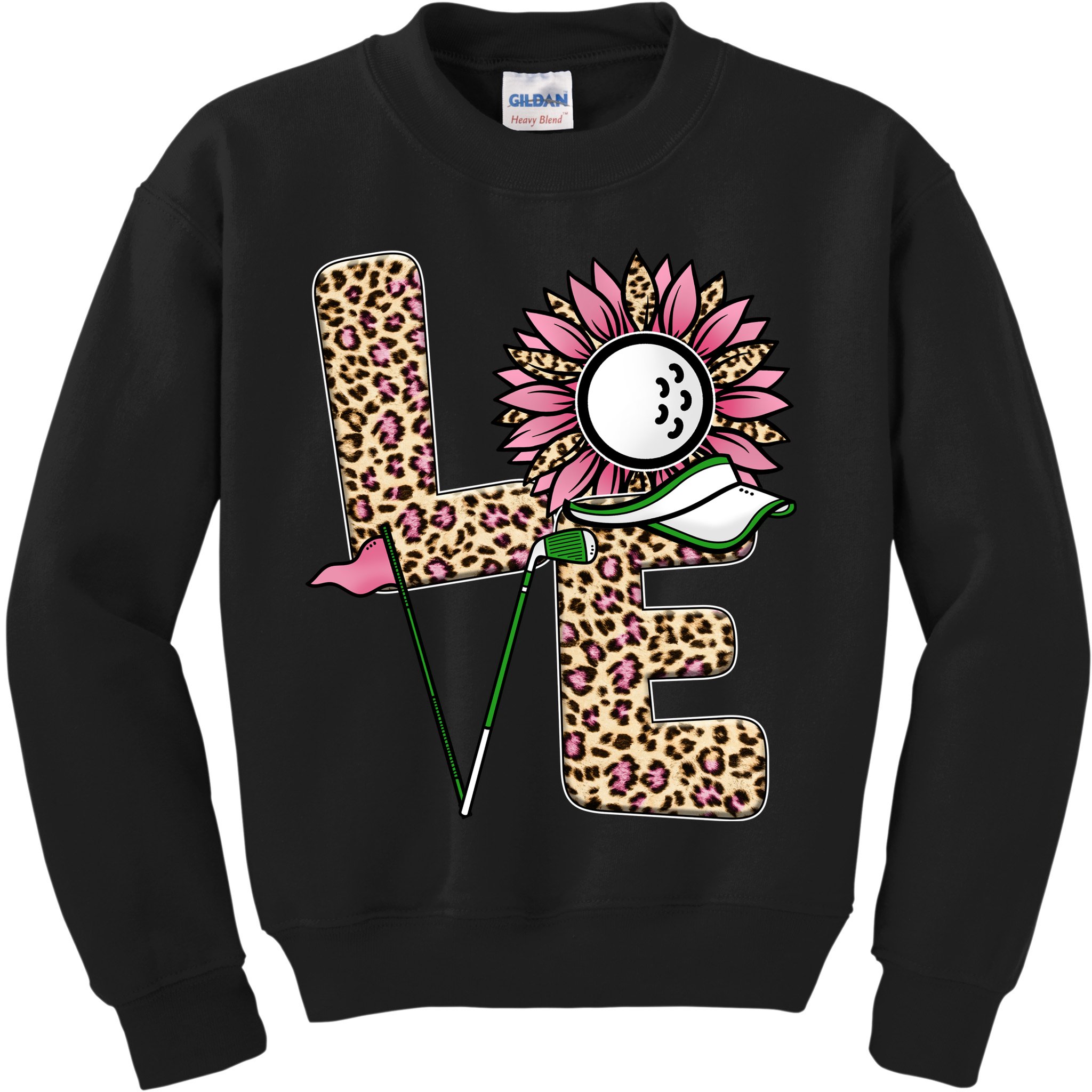 Golf T Shirts, Love Golf Leopard Sunflower Sports Ball Valentine Plus Size Kids Sweatshirt