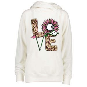 Golf T Shirts, Love Golf Leopard Sunflower Sports Ball Valentine Plus Size Womens Funnel Neck Pullover Hood