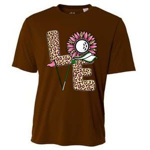 Golf T Shirts, Love Golf Leopard Sunflower Sports Ball Valentine Plus Size Cooling Performance Crew T-Shirt