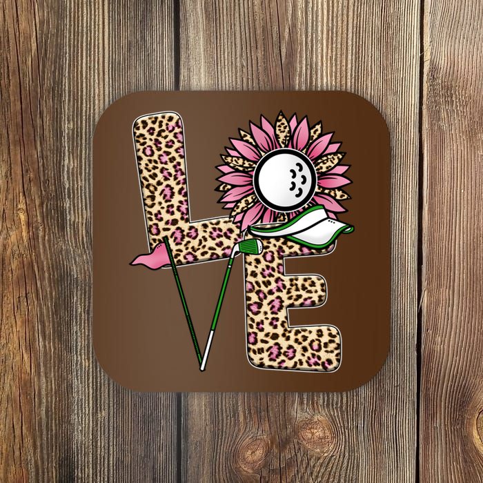 Golf T Shirts, Love Golf Leopard Sunflower Sports Ball Valentine Plus Size Coaster