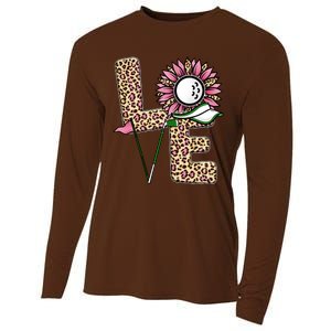 Golf T Shirts, Love Golf Leopard Sunflower Sports Ball Valentine Plus Size Cooling Performance Long Sleeve Crew