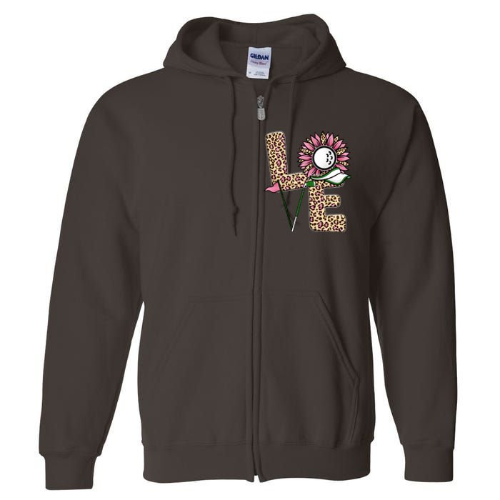 Golf T Shirts, Love Golf Leopard Sunflower Sports Ball Valentine Plus Size Full Zip Hoodie