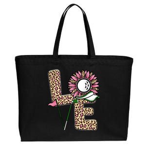 Golf T Shirts, Love Golf Leopard Sunflower Sports Ball Valentine Plus Size Cotton Canvas Jumbo Tote