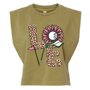 Golf T Shirts, Love Golf Leopard Sunflower Sports Ball Valentine Plus Size Garment-Dyed Women's Muscle Tee