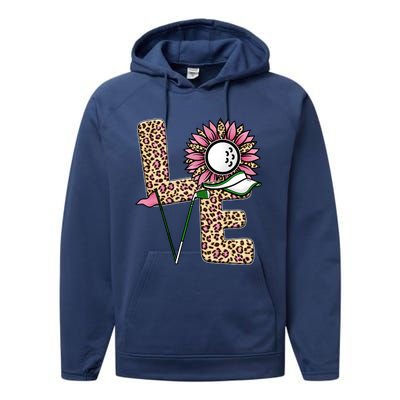 Golf T Shirts, Love Golf Leopard Sunflower Sports Ball Valentine Plus Size Performance Fleece Hoodie