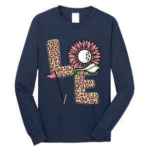 Golf T Shirts, Love Golf Leopard Sunflower Sports Ball Valentine Plus Size Long Sleeve Shirt