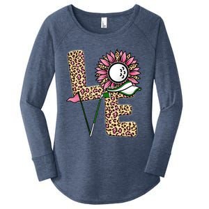 Golf T Shirts, Love Golf Leopard Sunflower Sports Ball Valentine Plus Size Women's Perfect Tri Tunic Long Sleeve Shirt