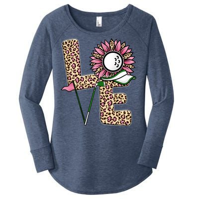 Golf T Shirts, Love Golf Leopard Sunflower Sports Ball Valentine Plus Size Women's Perfect Tri Tunic Long Sleeve Shirt