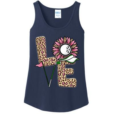 Golf T Shirts, Love Golf Leopard Sunflower Sports Ball Valentine Plus Size Ladies Essential Tank