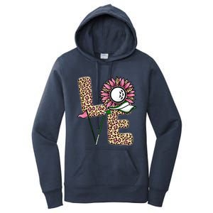 Golf T Shirts, Love Golf Leopard Sunflower Sports Ball Valentine Plus Size Women's Pullover Hoodie