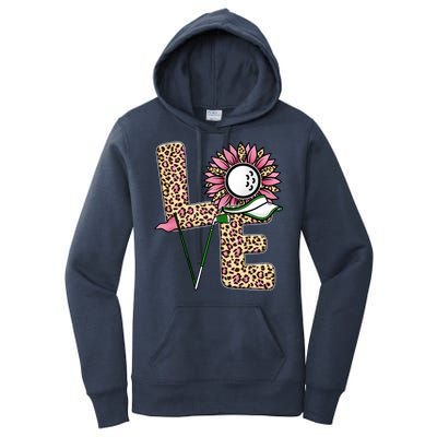 Golf T Shirts, Love Golf Leopard Sunflower Sports Ball Valentine Plus Size Women's Pullover Hoodie