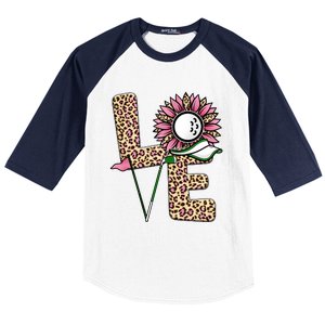 Golf T Shirts, Love Golf Leopard Sunflower Sports Ball Valentine Plus Size Baseball Sleeve Shirt