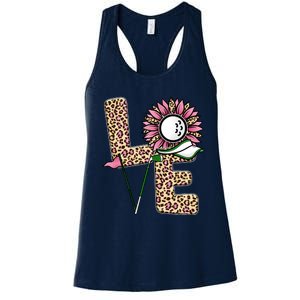 Golf T Shirts, Love Golf Leopard Sunflower Sports Ball Valentine Plus Size Women's Racerback Tank