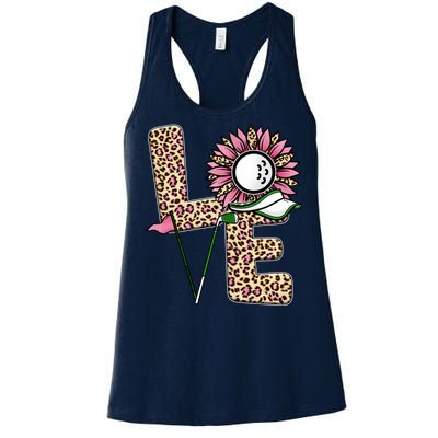 Golf T Shirts, Love Golf Leopard Sunflower Sports Ball Valentine Plus Size Women's Racerback Tank