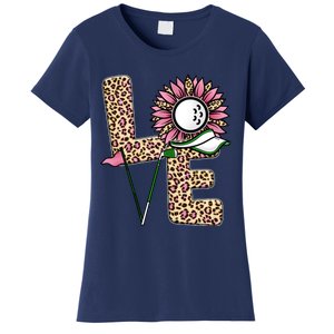 Golf T Shirts, Love Golf Leopard Sunflower Sports Ball Valentine Plus Size Women's T-Shirt