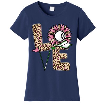 Golf T Shirts, Love Golf Leopard Sunflower Sports Ball Valentine Plus Size Women's T-Shirt