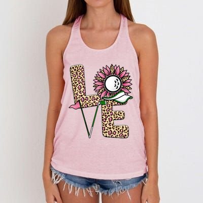 Golf T Shirts, Love Golf Leopard Sunflower Sports Ball Valentine Plus Size Women's Knotted Racerback Tank