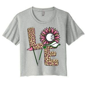 Golf T Shirts, Love Golf Leopard Sunflower Sports Ball Valentine Plus Size Women's Crop Top Tee