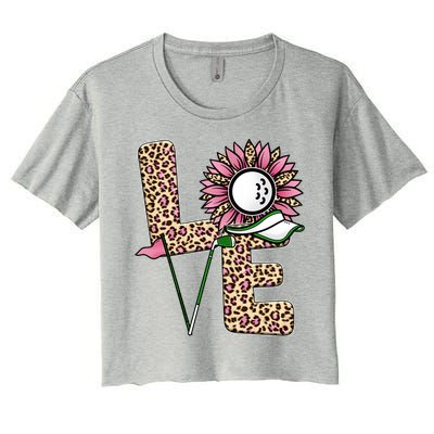 Golf T Shirts, Love Golf Leopard Sunflower Sports Ball Valentine Plus Size Women's Crop Top Tee