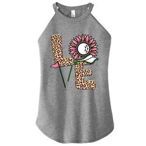 Golf T Shirts, Love Golf Leopard Sunflower Sports Ball Valentine Plus Size Women's Perfect Tri Rocker Tank