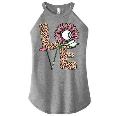 Golf T Shirts, Love Golf Leopard Sunflower Sports Ball Valentine Plus Size Women's Perfect Tri Rocker Tank