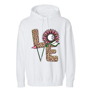 Golf T Shirts, Love Golf Leopard Sunflower Sports Ball Valentine Plus Size Garment-Dyed Fleece Hoodie