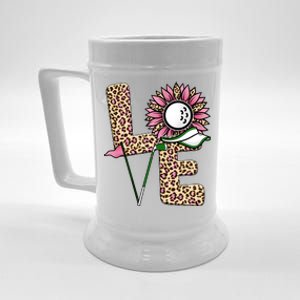 Golf T Shirts, Love Golf Leopard Sunflower Sports Ball Valentine Plus Size Beer Stein