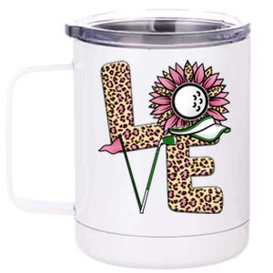 Golf T Shirts, Love Golf Leopard Sunflower Sports Ball Valentine Plus Size 12 oz Stainless Steel Tumbler Cup