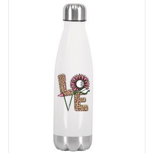 Golf T Shirts, Love Golf Leopard Sunflower Sports Ball Valentine Plus Size Stainless Steel Insulated Water Bottle