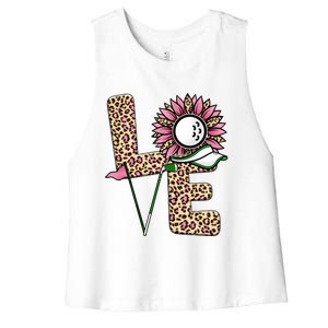 Golf T Shirts, Love Golf Leopard Sunflower Sports Ball Valentine Plus Size Women's Racerback Cropped Tank